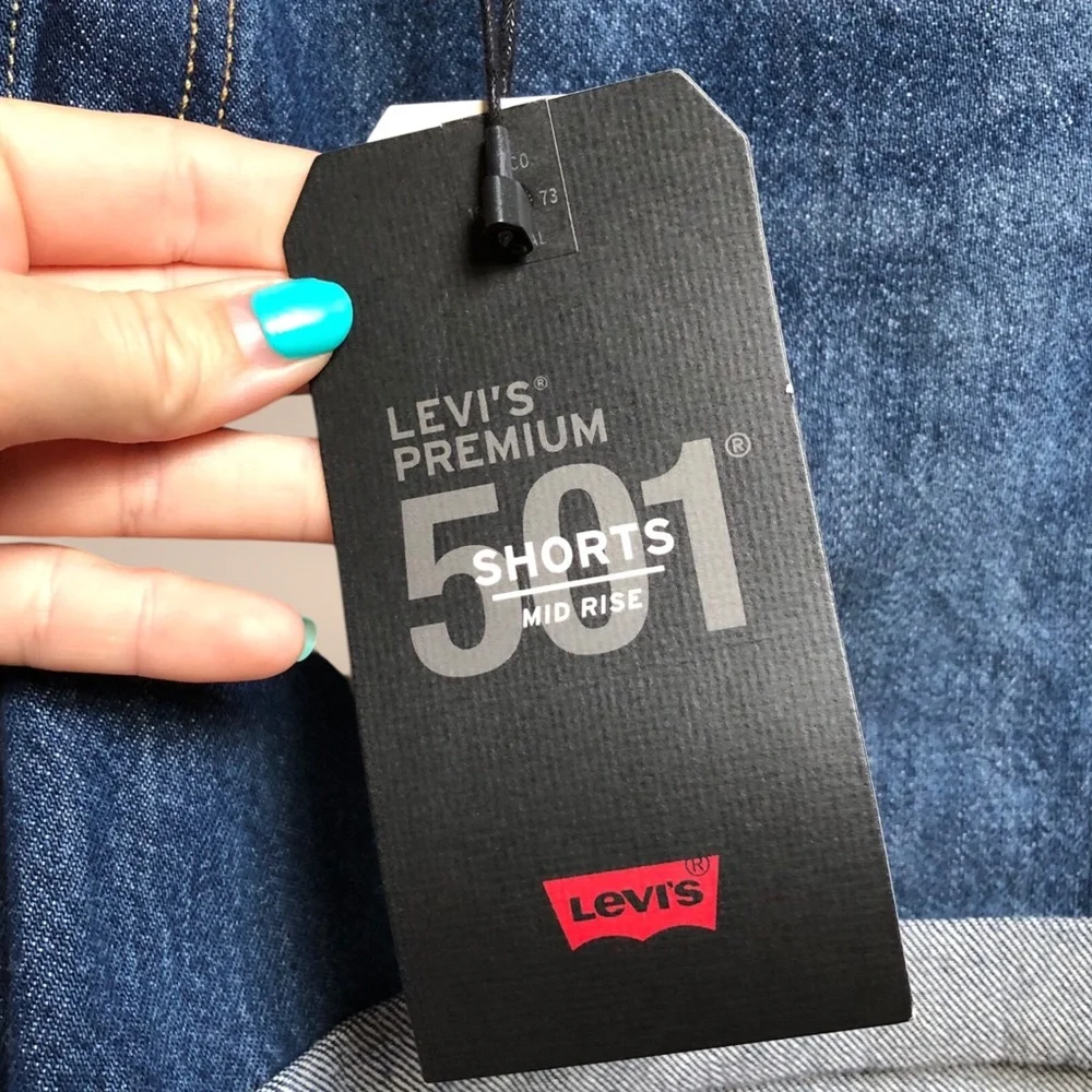 Levi’s Premium 501 Long Women’s Shorts NWT Denim Dark Wash Mid Rise Size 28